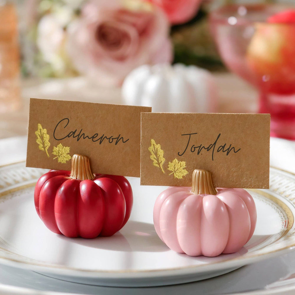 Burgundy & Blush Pink Pumpkin Place Card Holders – Set of 6