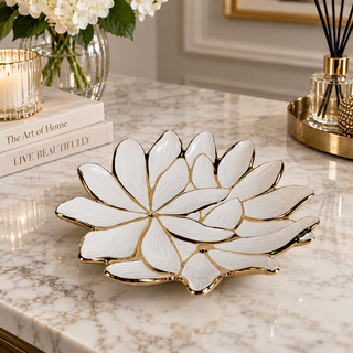 White Porcelain Flower Plate with Gold Edge, 13