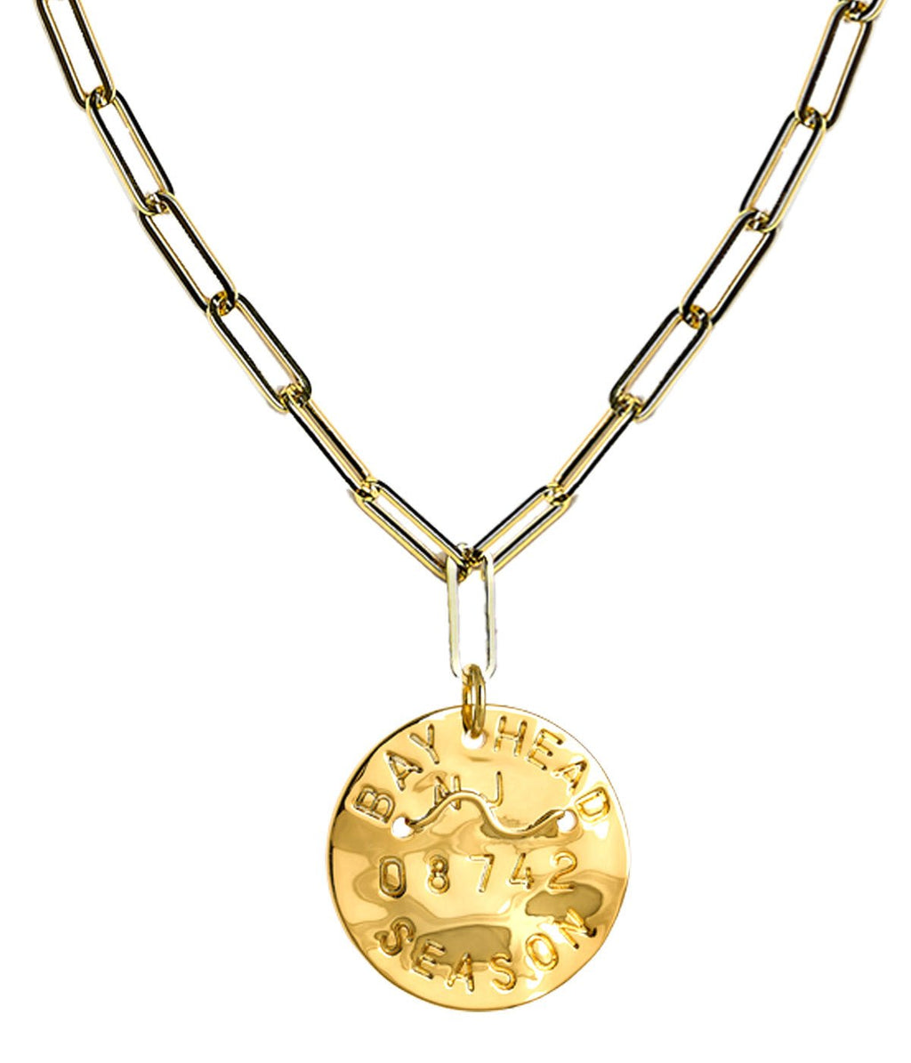 Beach Tag Charm Necklace – 18k Gold Plated