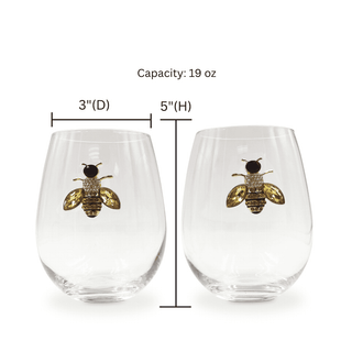 Jeweled Golden Bee Stemless Wine Glasses – Set of 2