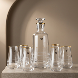 Mirral- Jug with 6 Tall glass cups - Gold
