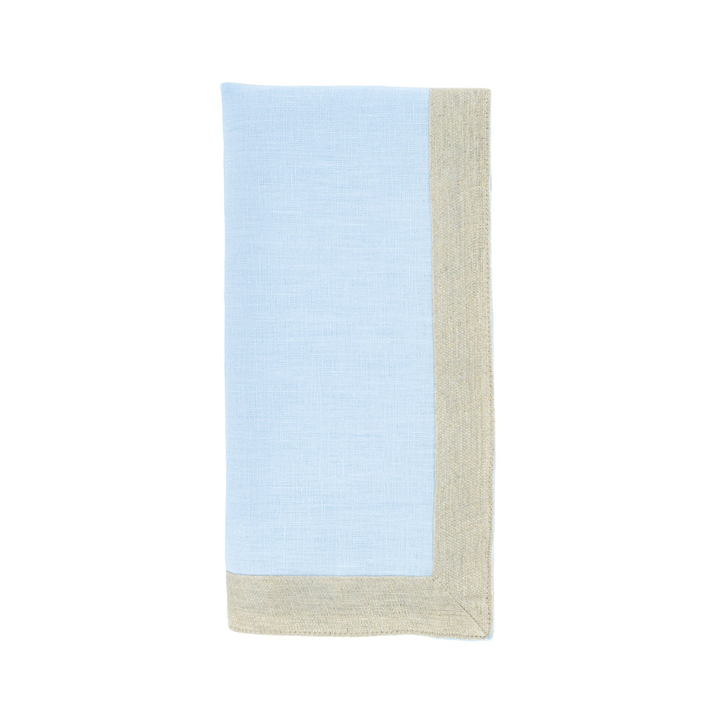 Blue Linen Napkins With Sparkle Borders, Set of 4