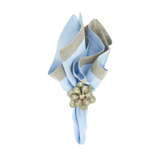 Blue Linen Napkins With Sparkle Borders, Set of 4