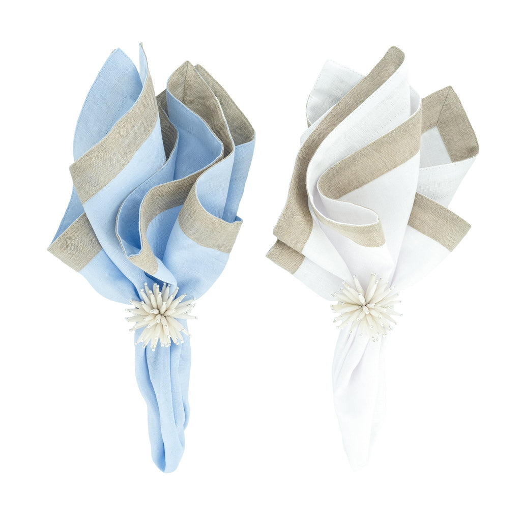 Blue Linen Napkins With Sparkle Borders, Set of 4