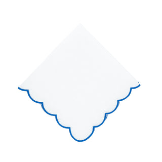 Blue Scalloped Linen Napkins, Set of 4