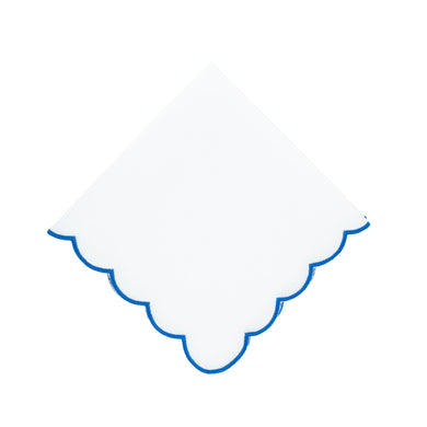 Blue Scalloped Linen Napkins, Set of 4