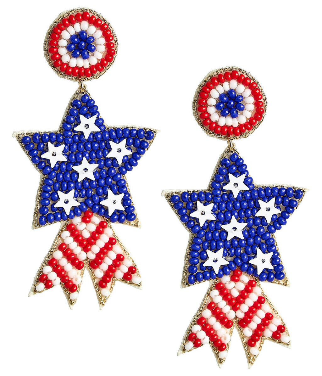 Blue Star Red, White & Blue Beaded Earrings