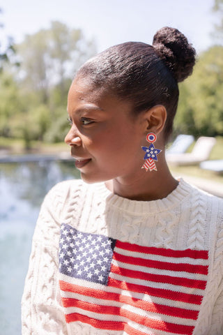 Blue Star Red, White & Blue Beaded Earrings
