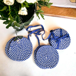 Blue & White Braided Rope Coasters – Coastal Cotton Drink Coasters (Set of 4)