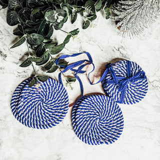 Blue & White Braided Rope Coasters – Coastal Cotton Drink Coasters (Set of 4)