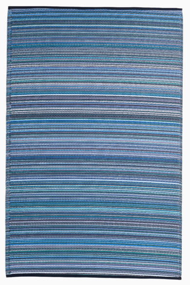 Cancun Indigo Striped Reversible Outdoor Patio Rug
