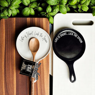 Funny Baking Spoon Rest with Wooden Spoon – Porcelain Kitchen Spoon Holder