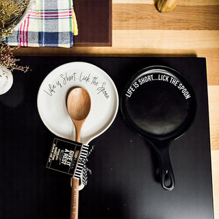 Funny Baking Spoon Rest with Wooden Spoon – Porcelain Kitchen Spoon Holder