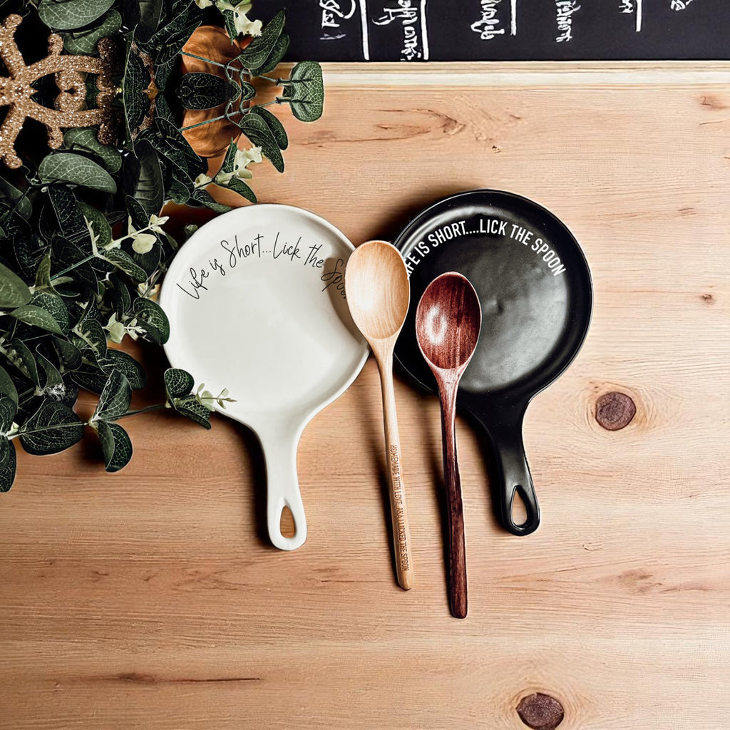 Funny Baking Spoon Rest with Wooden Spoon – Porcelain Kitchen Spoon Holder