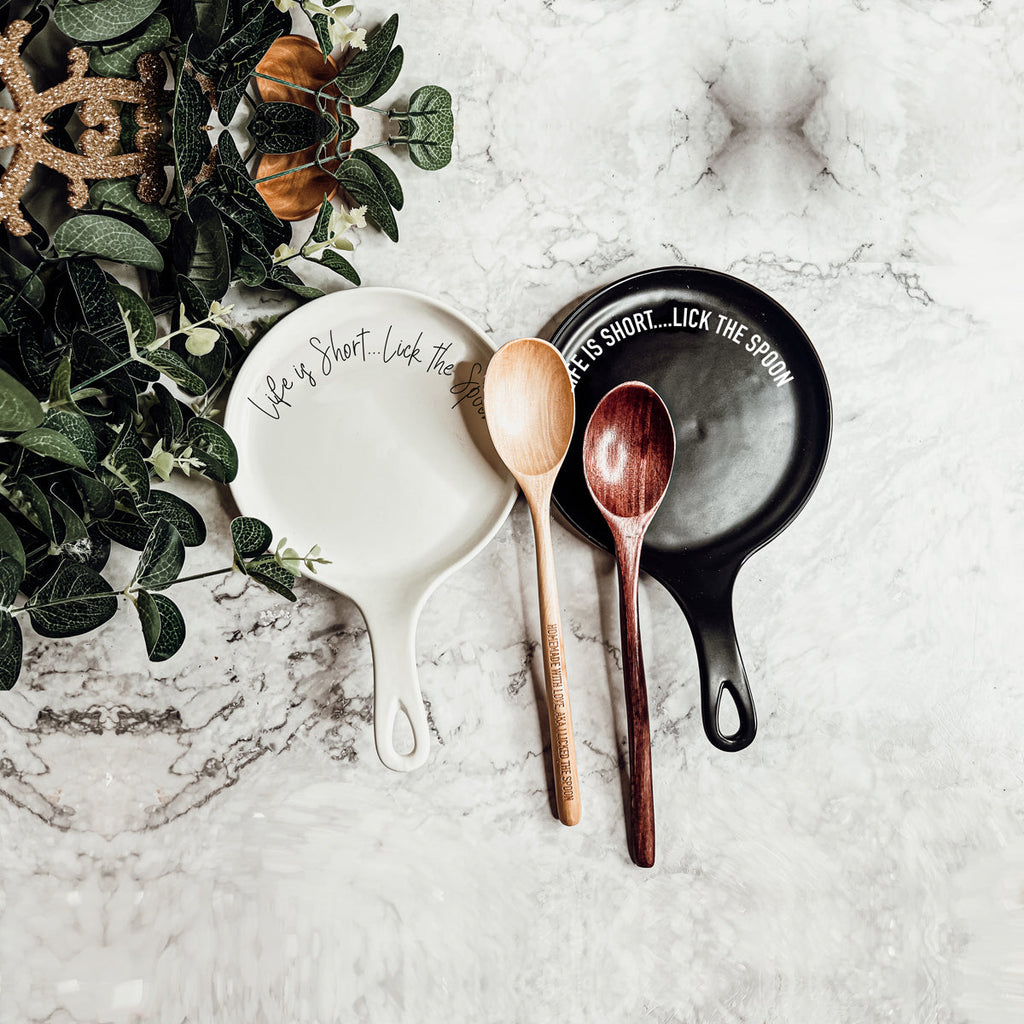 Funny Baking Spoon Rest with Wooden Spoon – Porcelain Kitchen Spoon Holder