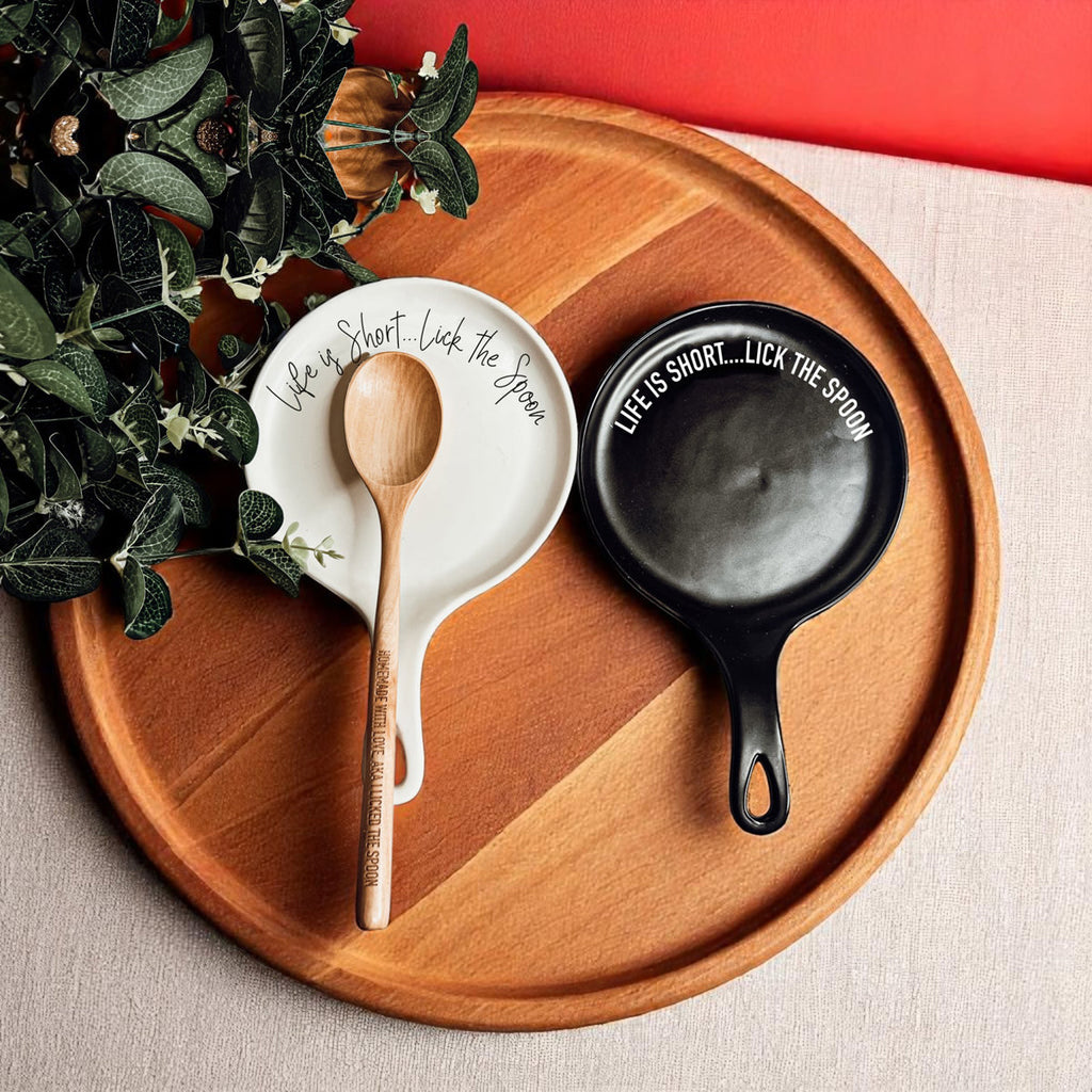 Funny Baking Spoon Rest with Wooden Spoon – Porcelain Kitchen Spoon Holder