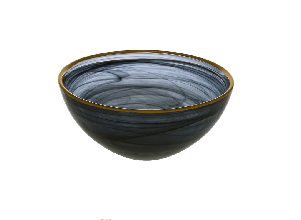 Elegant Black Alabaster-Style Bowl with Gold Rim