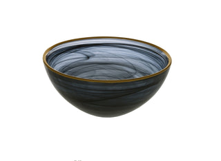 Elegant Black Alabaster-Style Bowl with Gold Rim
