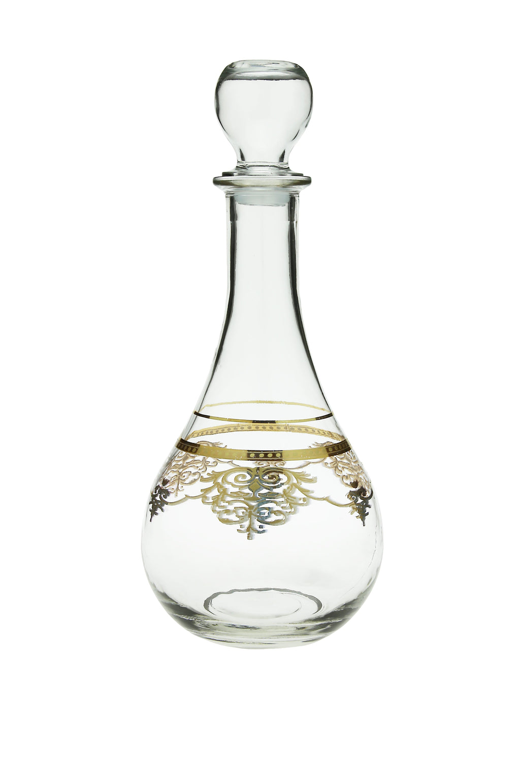 Elegant Glass Decanter with Ornate Gold Detailing