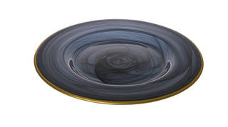 Black Alabaster Charger Plates with Gold Scalloped Accents – Set of 4