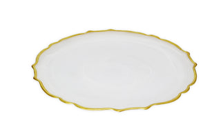 Elegant White Alabaster Dinner Plates with Gold Trim – Set of 4