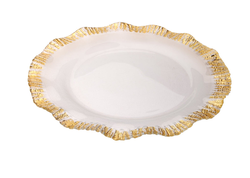 Elegant Scalloped Charger Plates with Gold Accents – Set of 4