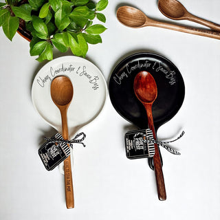 Chaos & Sauce Boss Spoon Rest with Wooden Spoon – Funny Porcelain Kitchen Gift
