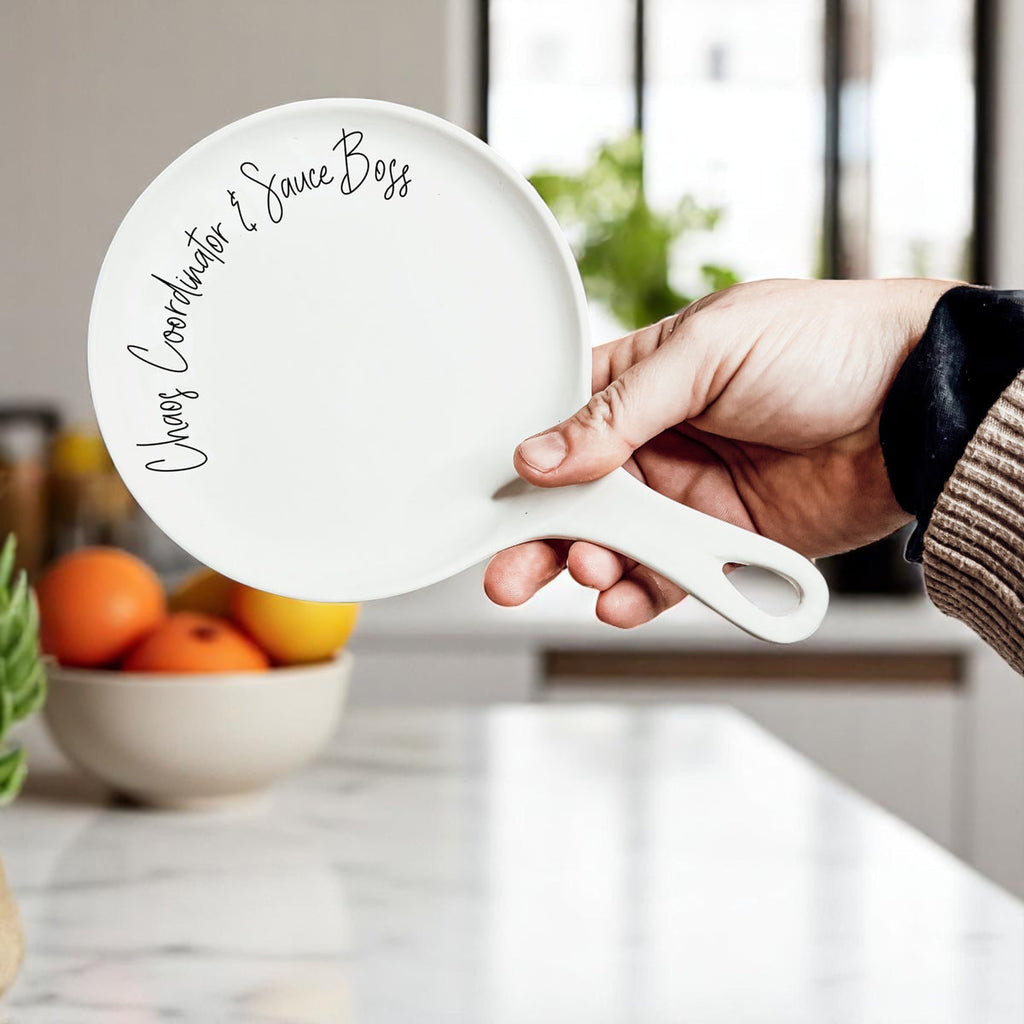 Chaos & Sauce Boss Spoon Rest with Wooden Spoon – Funny Porcelain Kitchen Gift