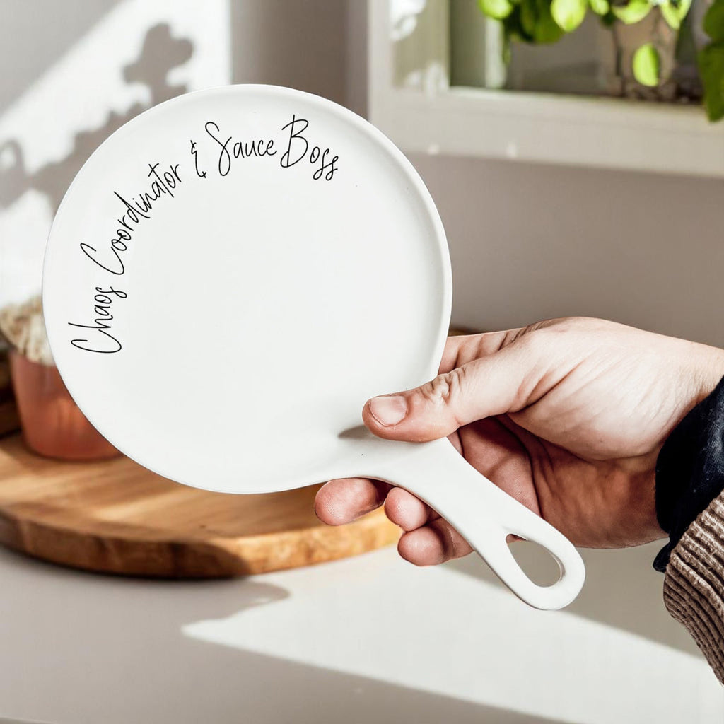 Chaos & Sauce Boss Spoon Rest with Wooden Spoon – Funny Porcelain Kitchen Gift