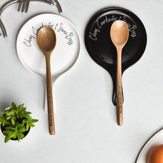 Chaos & Sauce Boss Spoon Rest with Wooden Spoon – Funny Porcelain Kitchen Gift