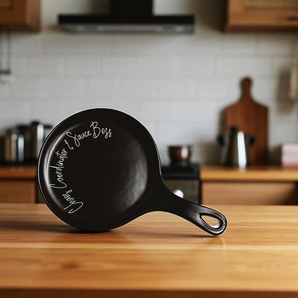 Chaos & Sauce Boss Spoon Rest with Wooden Spoon – Funny Porcelain Kitchen Gift