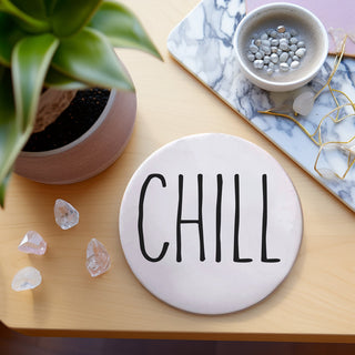 One Word Ceramic Coasters – Minimalist Bar & Coffee Table Collection (4