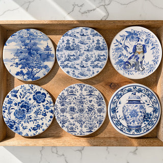 Blue & White Chinoiserie Ceramic Coasters – Classic Porcelain-Inspired Designs