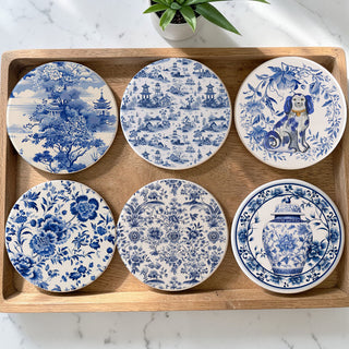 Blue & White Chinoiserie Ceramic Coasters – Classic Porcelain-Inspired Designs