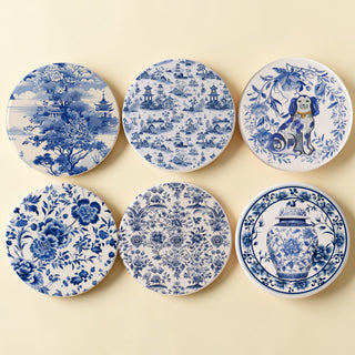 Blue & White Chinoiserie Ceramic Coasters – Classic Porcelain-Inspired Designs
