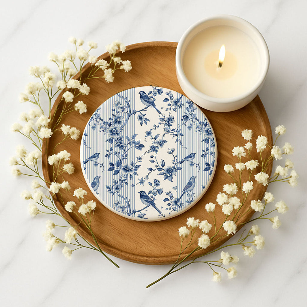 Blue & White Chinoiserie Ceramic Coasters – Classic Porcelain-Inspired Designs