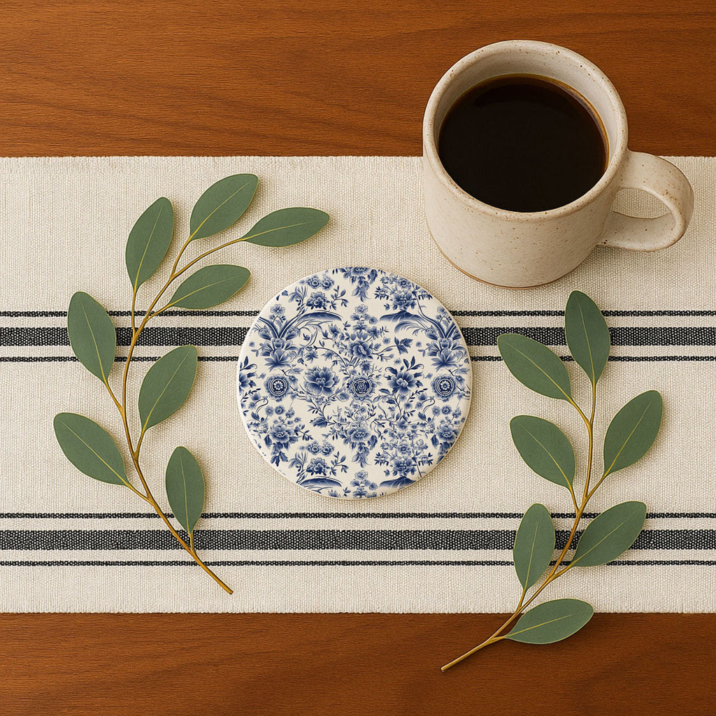 Blue & White Chinoiserie Ceramic Coasters – Classic Porcelain-Inspired Designs