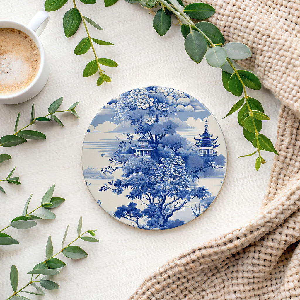 Blue & White Chinoiserie Ceramic Coasters – Classic Porcelain-Inspired Designs
