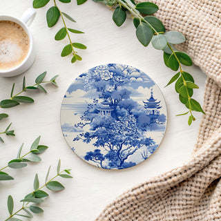 Blue & White Chinoiserie Ceramic Coasters – Classic Porcelain-Inspired Designs