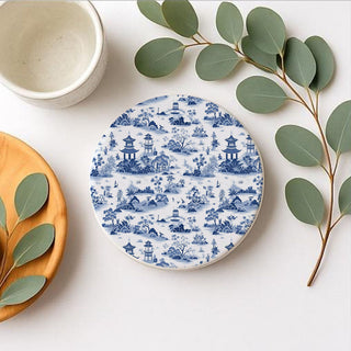 Blue & White Chinoiserie Ceramic Coasters – Classic Porcelain-Inspired Designs