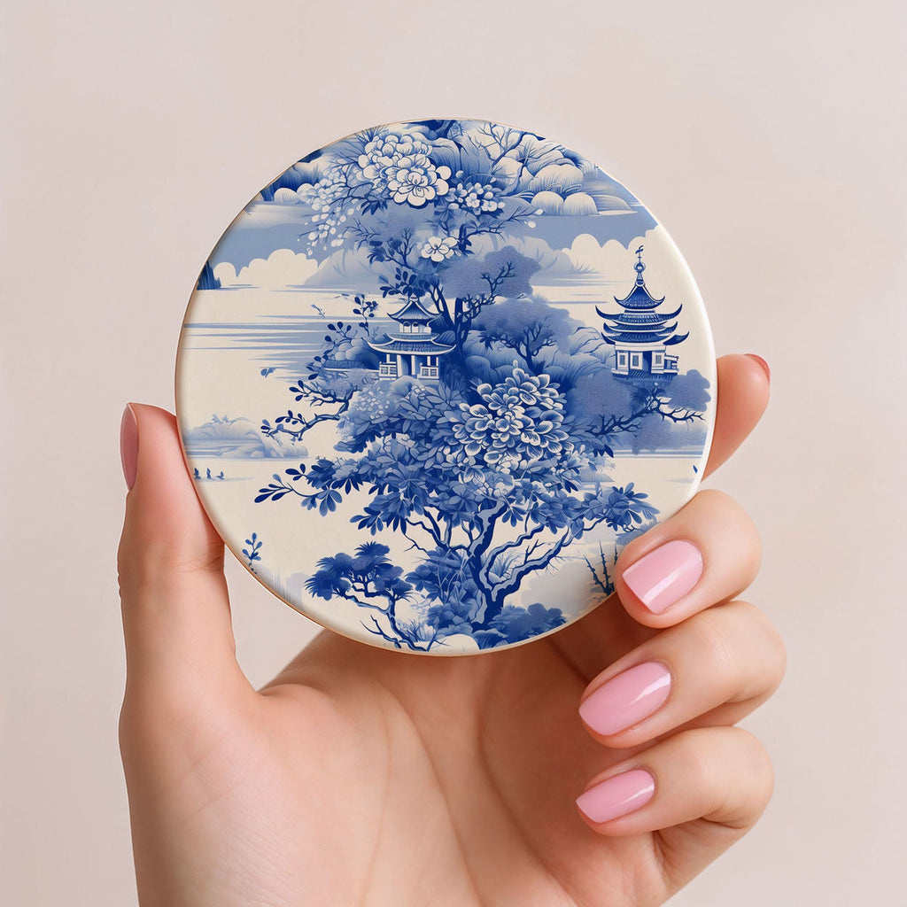 Blue & White Chinoiserie Ceramic Coasters – Classic Porcelain-Inspired Designs