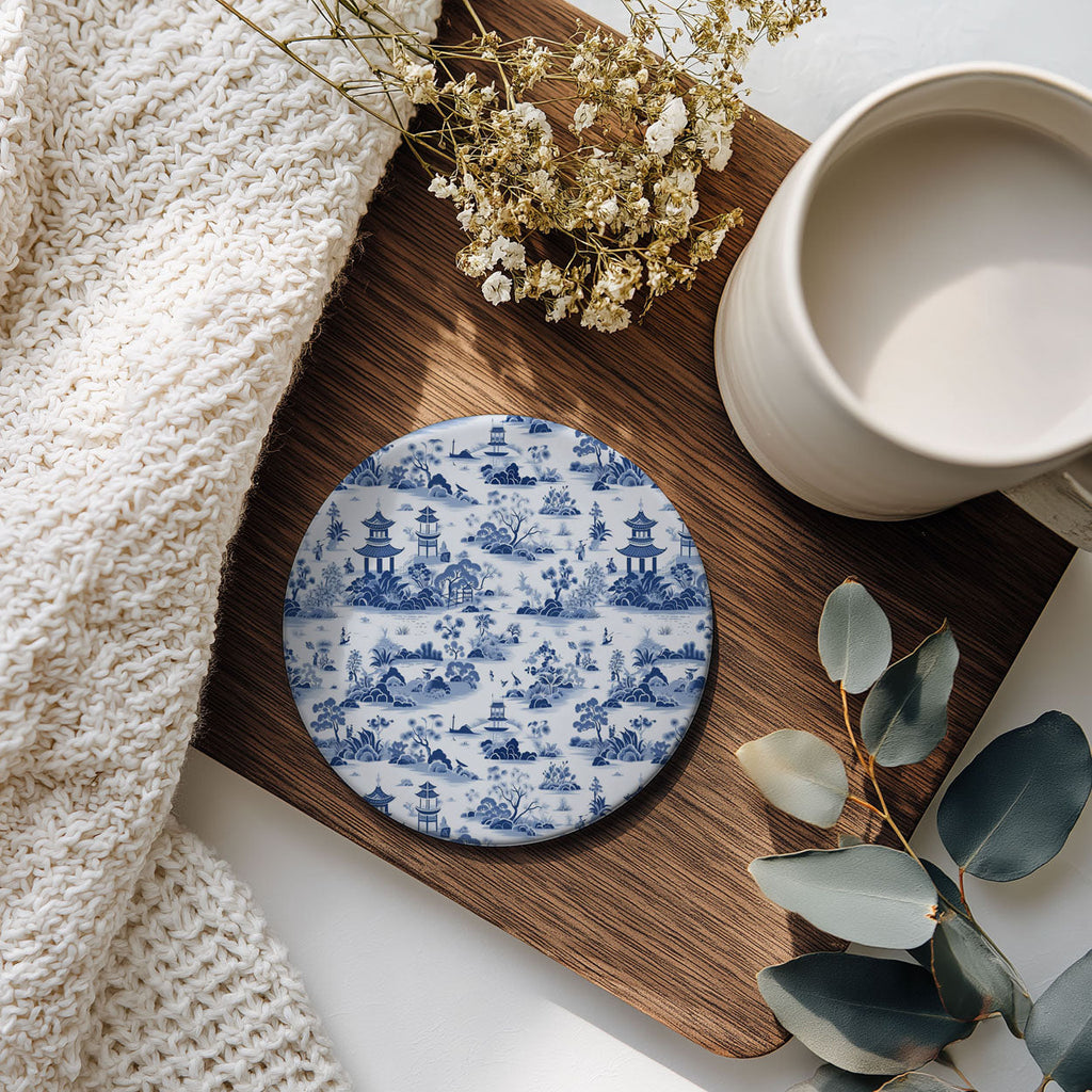 Blue & White Chinoiserie Ceramic Coasters – Classic Porcelain-Inspired Designs