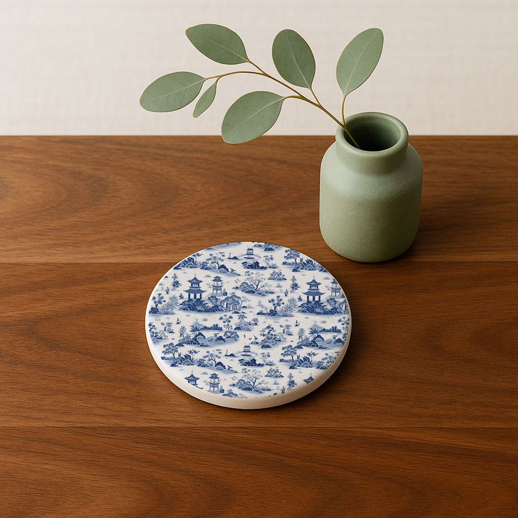 Blue & White Chinoiserie Ceramic Coasters – Classic Porcelain-Inspired Designs
