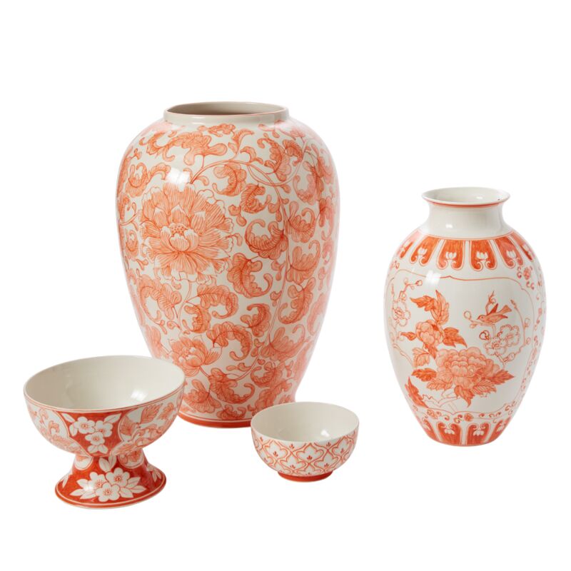 Classic Meets Contemporary: Elodie Vase in Coral Floral Chinoiserie - Anara Lifestyle