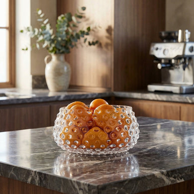 Hobnail Glass Bowl in Clear Quartz – Large