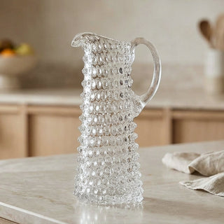 Hobnail Glass Jug in Clear Quartz – Tall 1.2 Liter