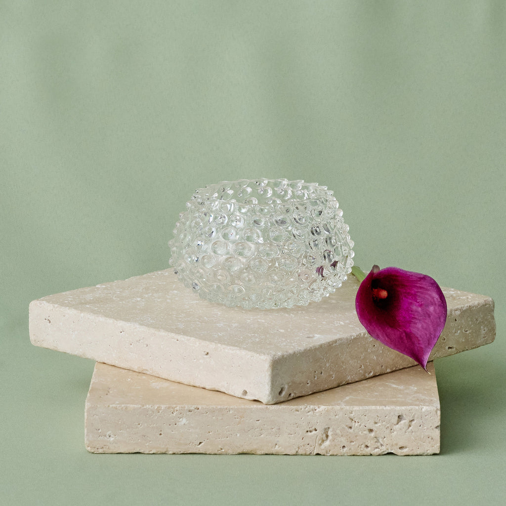 Hobnail Glass Bowl in Clear Quartz – Small