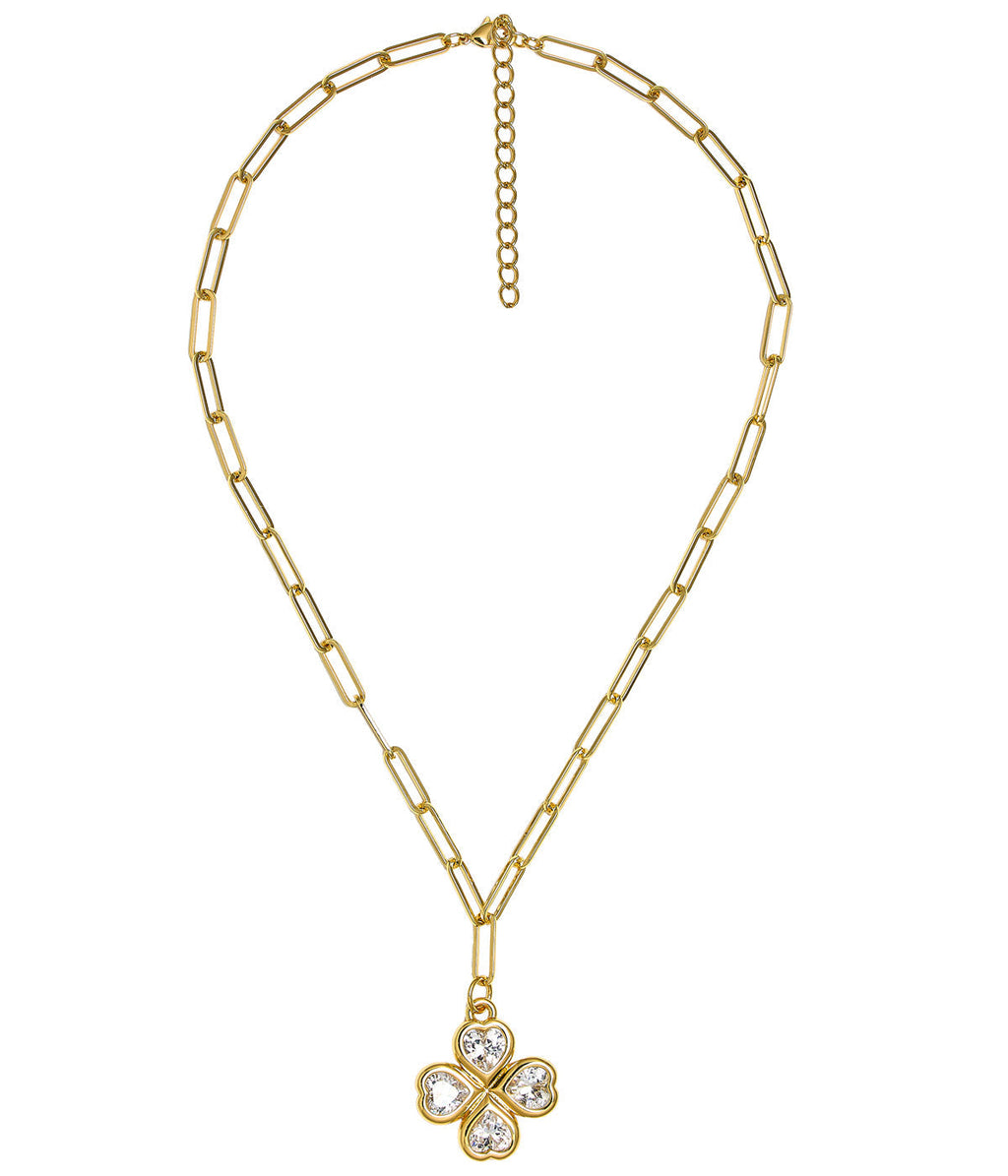 Jamie 18K Gold Plated Clover Paperclip Necklace