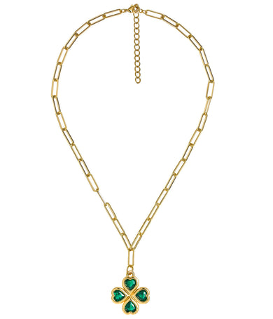 Jamie 18K Gold Plated Clover Paperclip Necklace