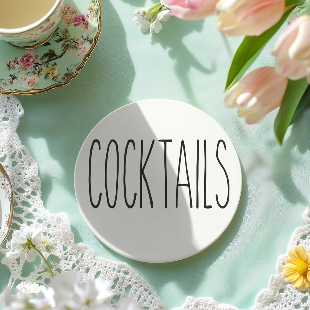 One Word Ceramic Coasters – Minimalist Bar & Coffee Table Collection (4